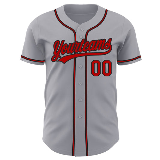 Custom Gray Red-Black Authentic Baseball Jersey - Sky-Custom