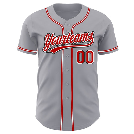 Custom Gray Red-Black Authentic Baseball Jersey - Sky-Custom
