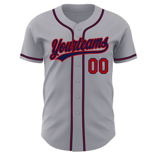 Custom Gray Red-Navy Authentic Baseball Jersey - Sky-Custom