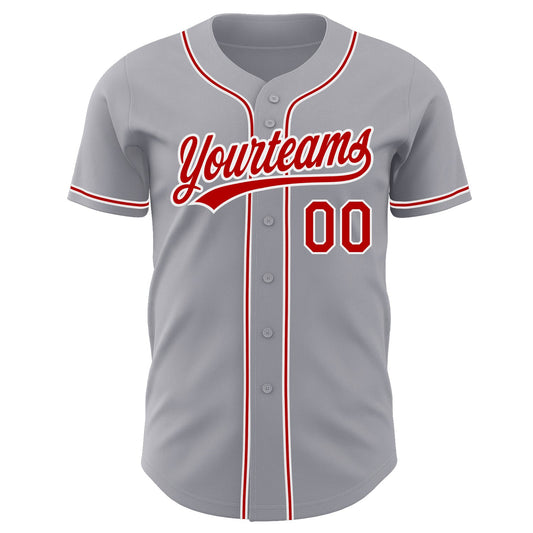 Custom Gray Red-White Authentic Baseball Jersey - Sky-Custom