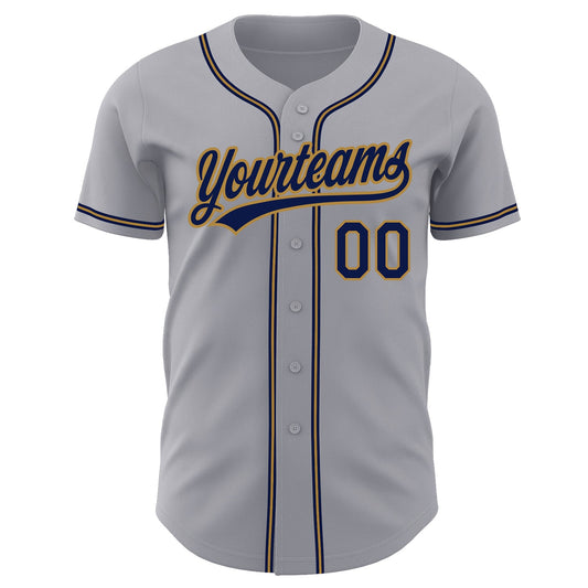 Custom Gray Navy-Old Gold Authentic Baseball Jersey - Sky-Custom