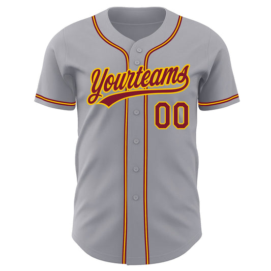 Custom Gray Crimson-Gold Authentic Baseball Jersey - Sky-Custom