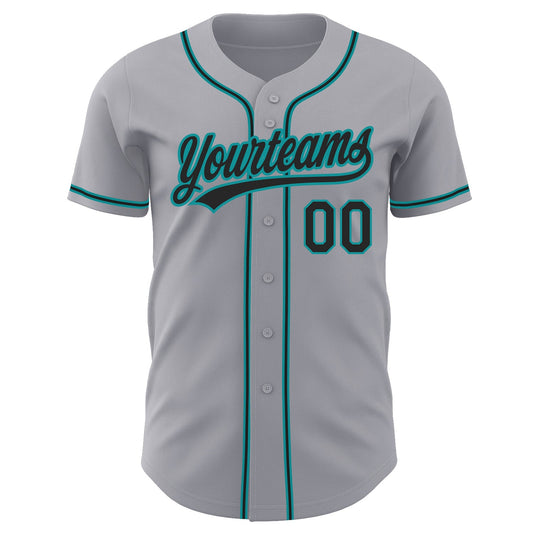 Custom Gray Black-Teal Authentic Baseball Jersey - Sky-Custom