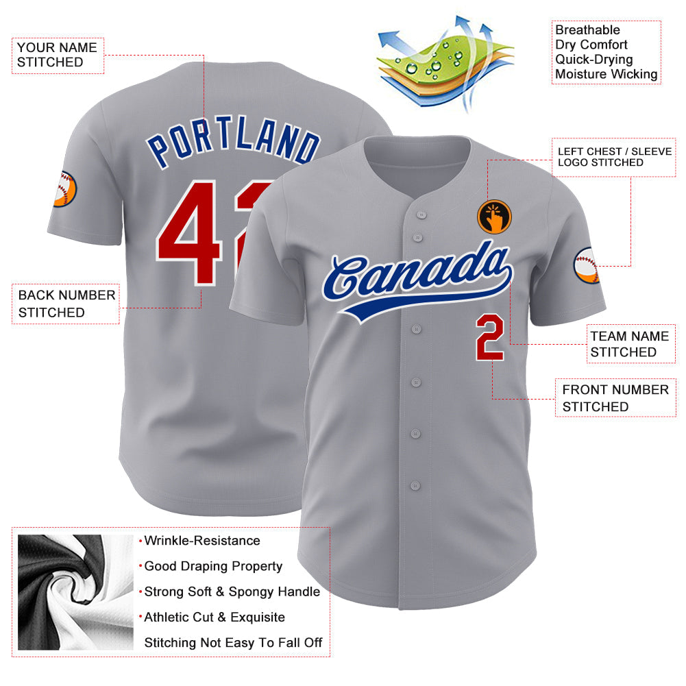 Custom Gray Red-White Authentic Baseball Jersey - Sky-Custom