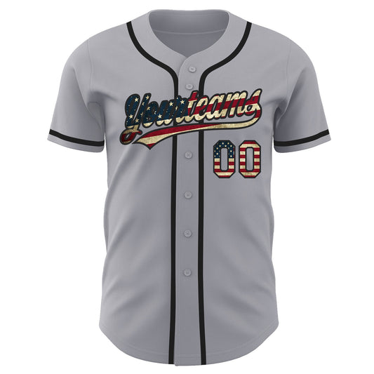 Custom Gray Vintage USA Flag-Black Authentic Baseball Jersey - Sky-Custom