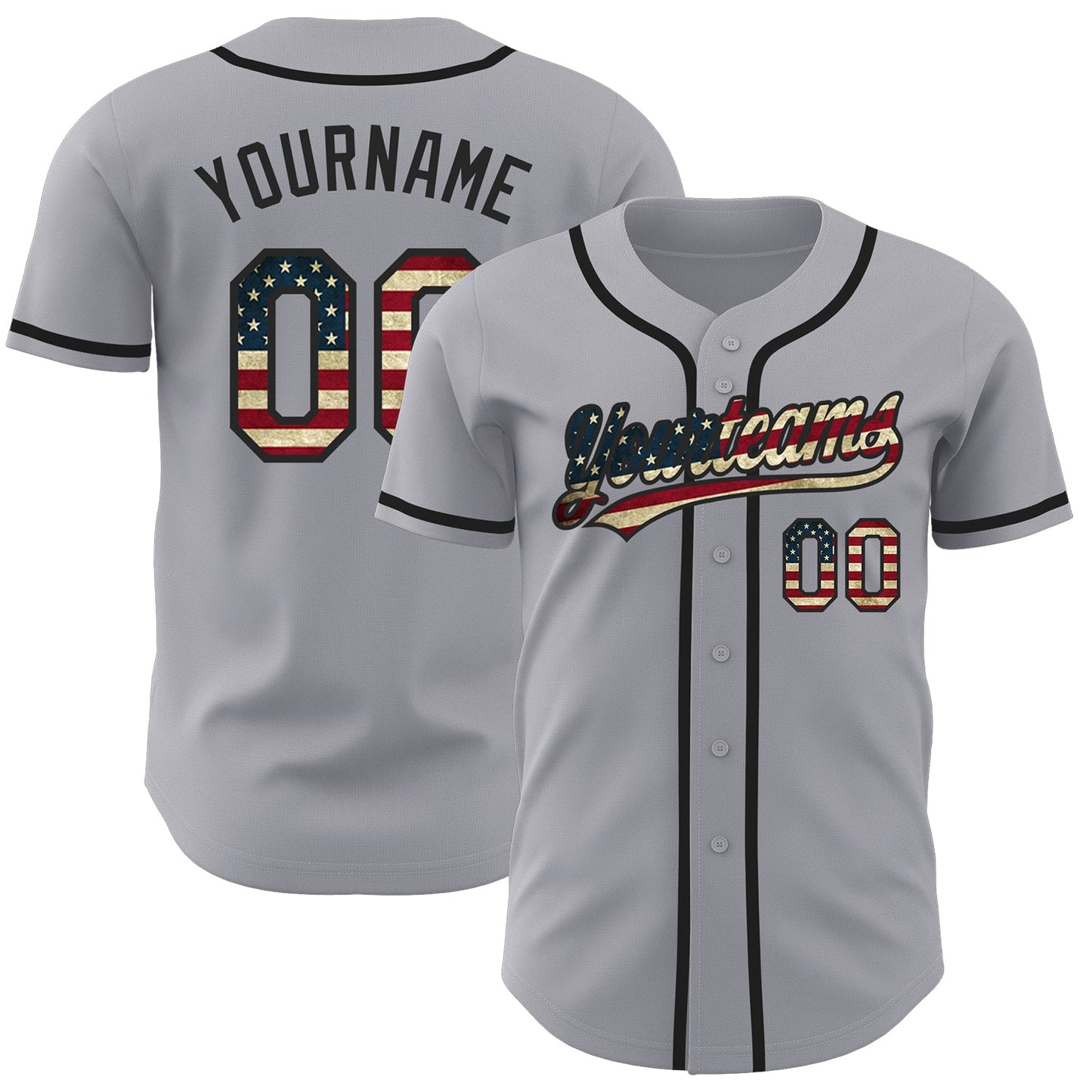 Custom Gray Vintage USA Flag-Black Authentic Baseball Jersey - Sky-Custom