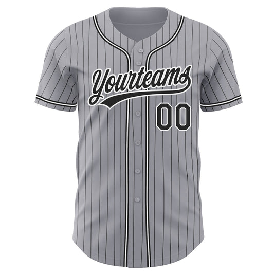 Custom Gray Black Pinstripe Black-White Authentic Baseball Jersey - Sky-Custom