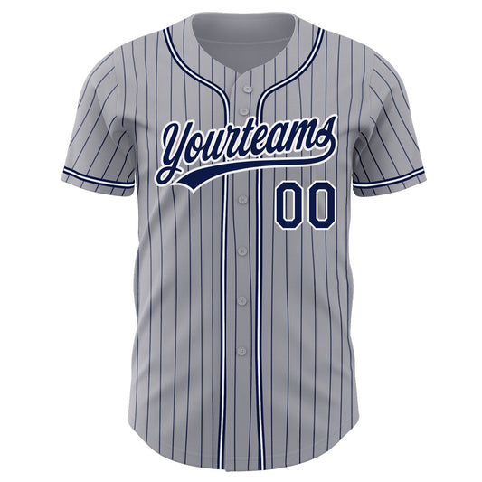 Custom Gray Navy Pinstripe Navy-White Authentic Baseball Jersey - Sky-Custom
