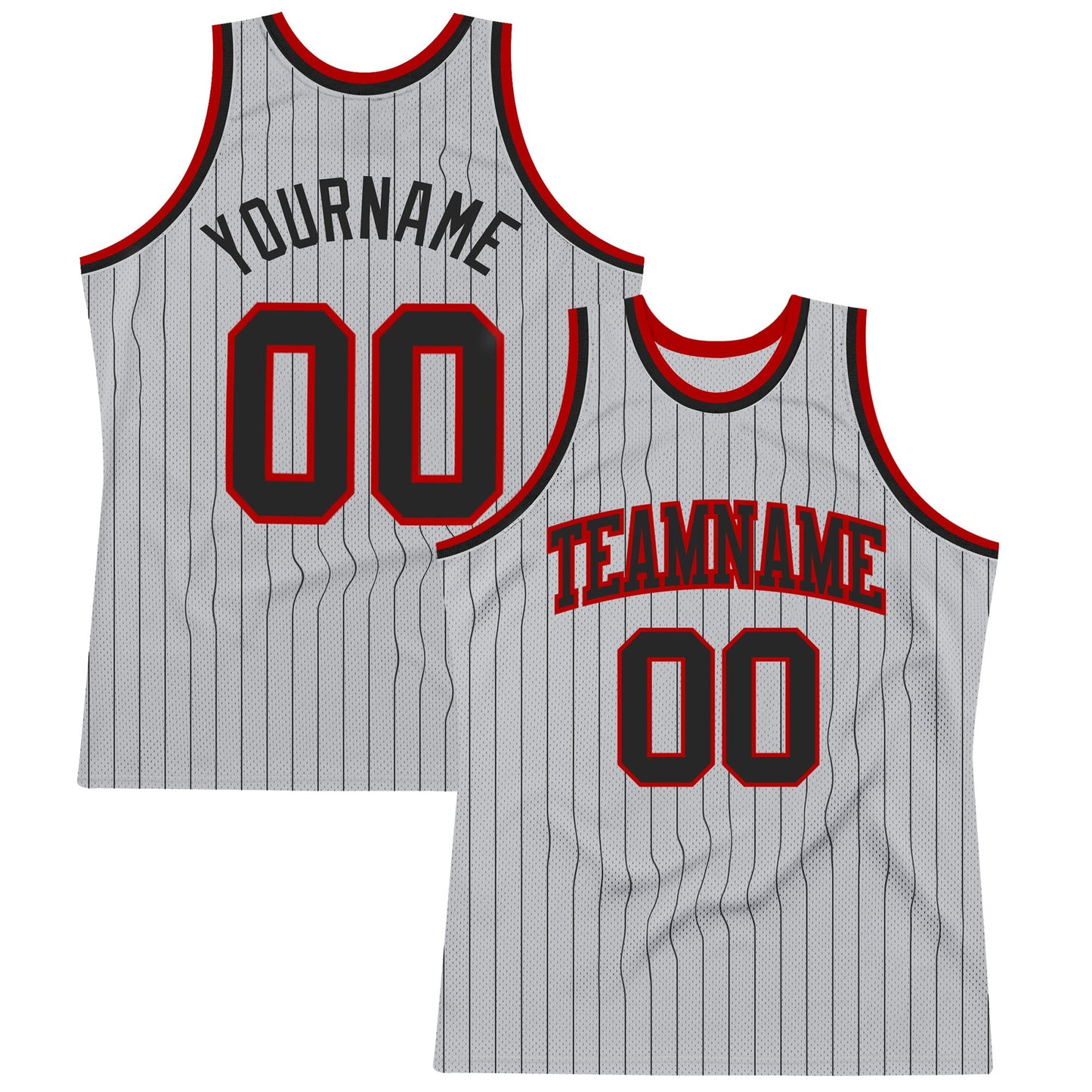 Custom Gray Black Pinstripe Black-Red Authentic Basketball Jersey - Sky-Custom