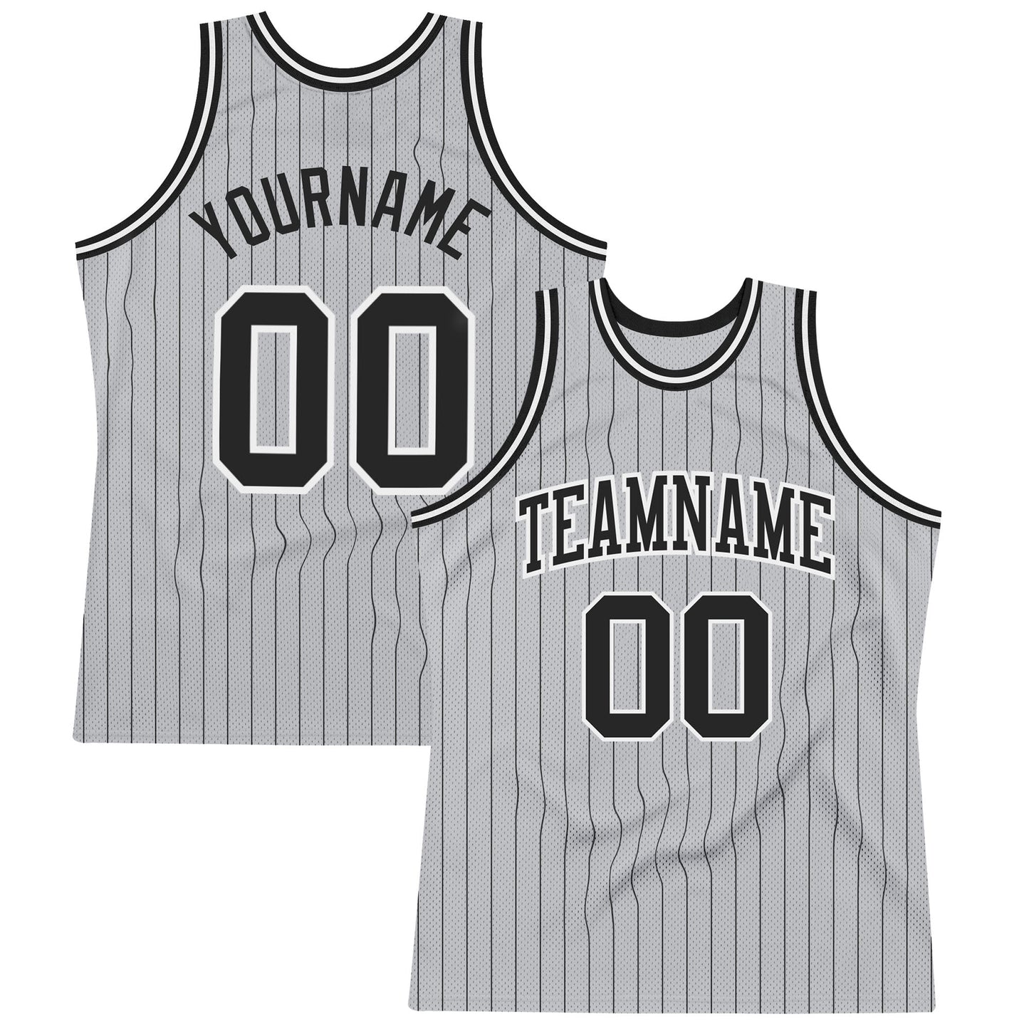 Custom Gray Black Pinstripe Black-White Authentic Basketball Jersey - Sky-Custom
