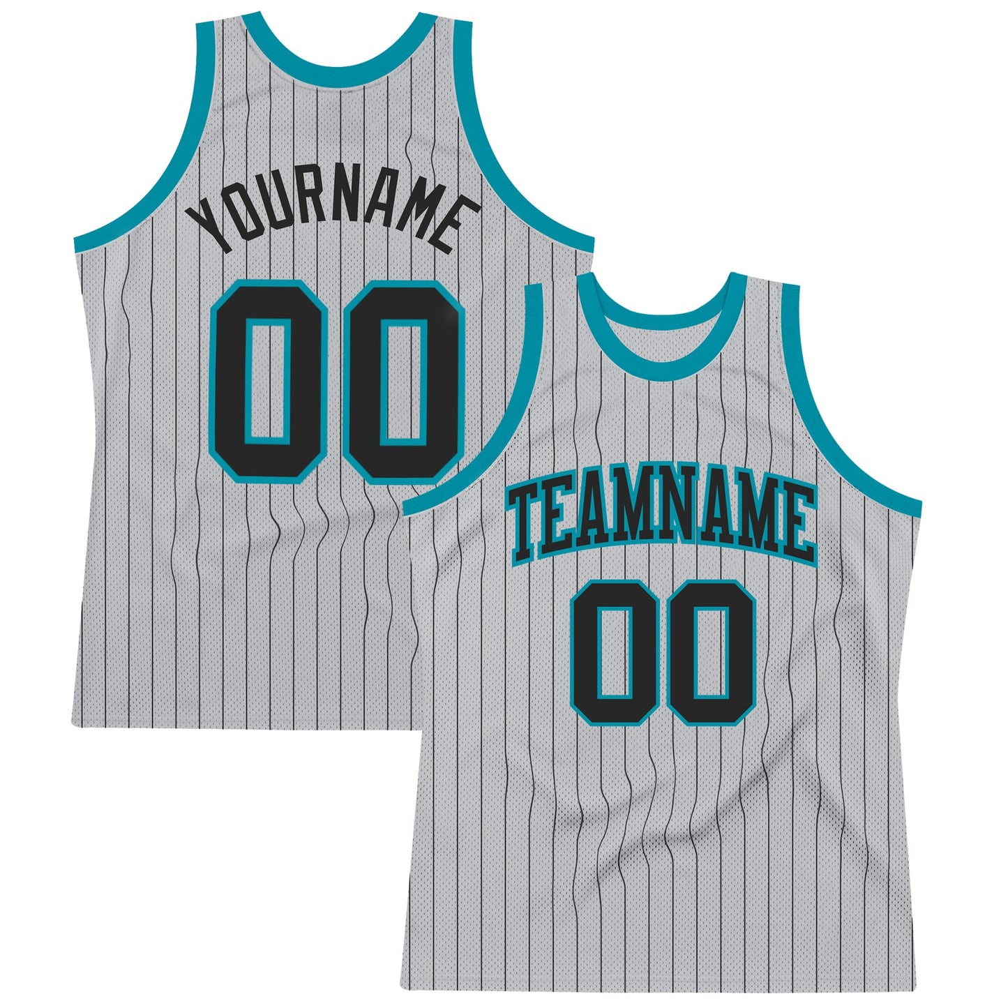 Custom Gray Black Pinstripe Black-Teal Authentic Basketball Jersey - Sky-Custom