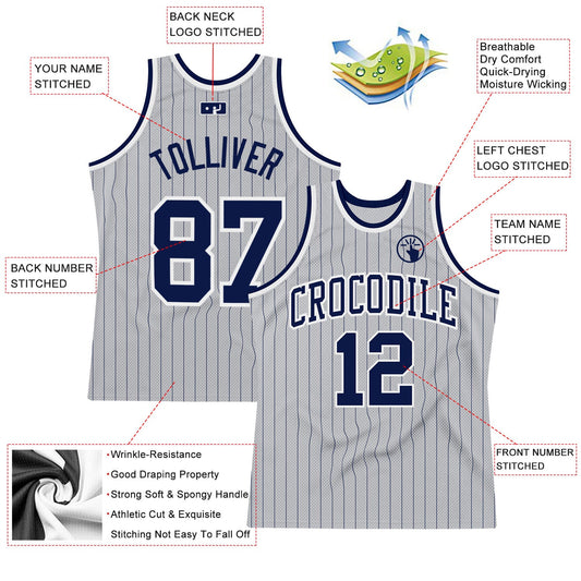 Custom Gray Navy Pinstripe Navy-White Authentic Basketball Jersey - Sky-Custom