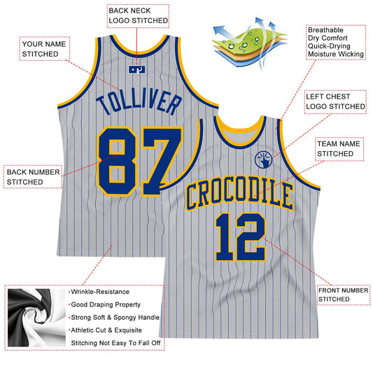 Custom Gray Royal Pinstripe Royal-Gold Authentic Basketball Jersey - Sky-Custom