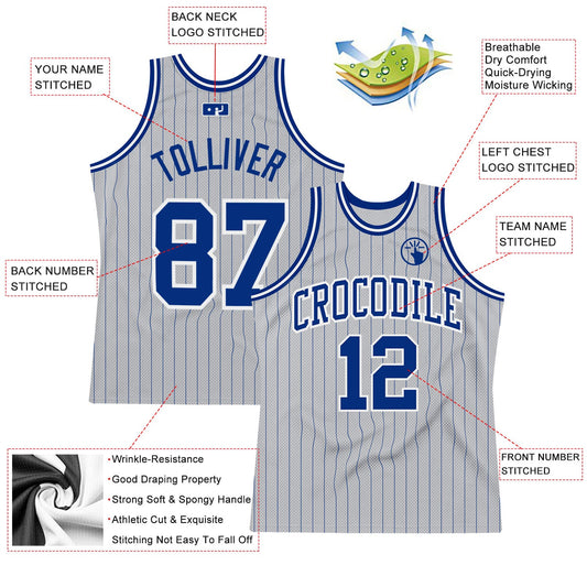 Custom Gray Royal Pinstripe Royal-White Authentic Basketball Jersey - Sky-Custom