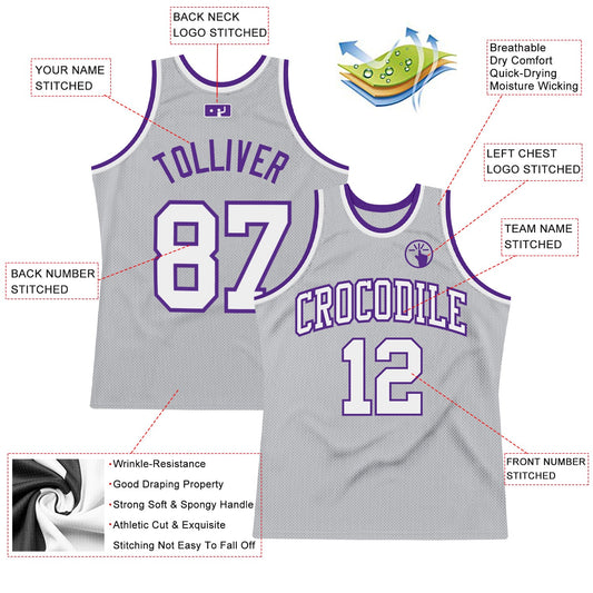 Custom Gray White-Purple Authentic Throwback Basketball Jersey - Sky-Custom