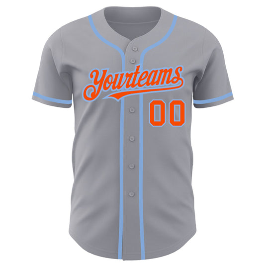 Custom Gray Orange-Light Blue Authentic Baseball Jersey - Sky-Custom