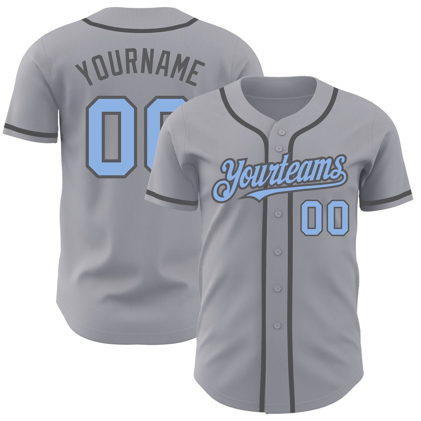 Custom Gray Light Blue-Steel Gray Authentic Baseball Jersey - Sky-Custom