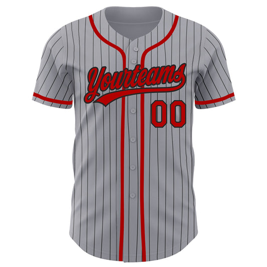 Custom Gray Black Pinstripe Red Authentic Baseball Jersey - Sky-Custom