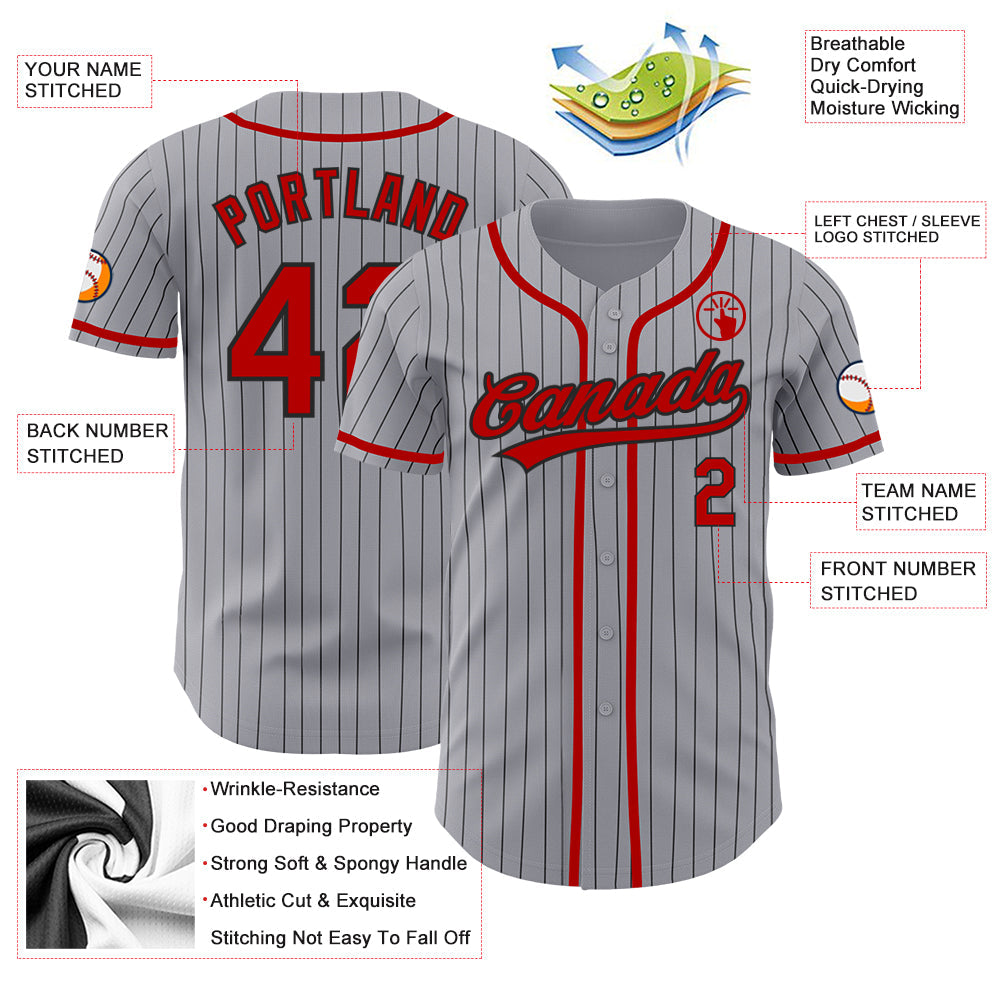 Custom Gray Black Pinstripe Red Authentic Baseball Jersey - Sky-Custom