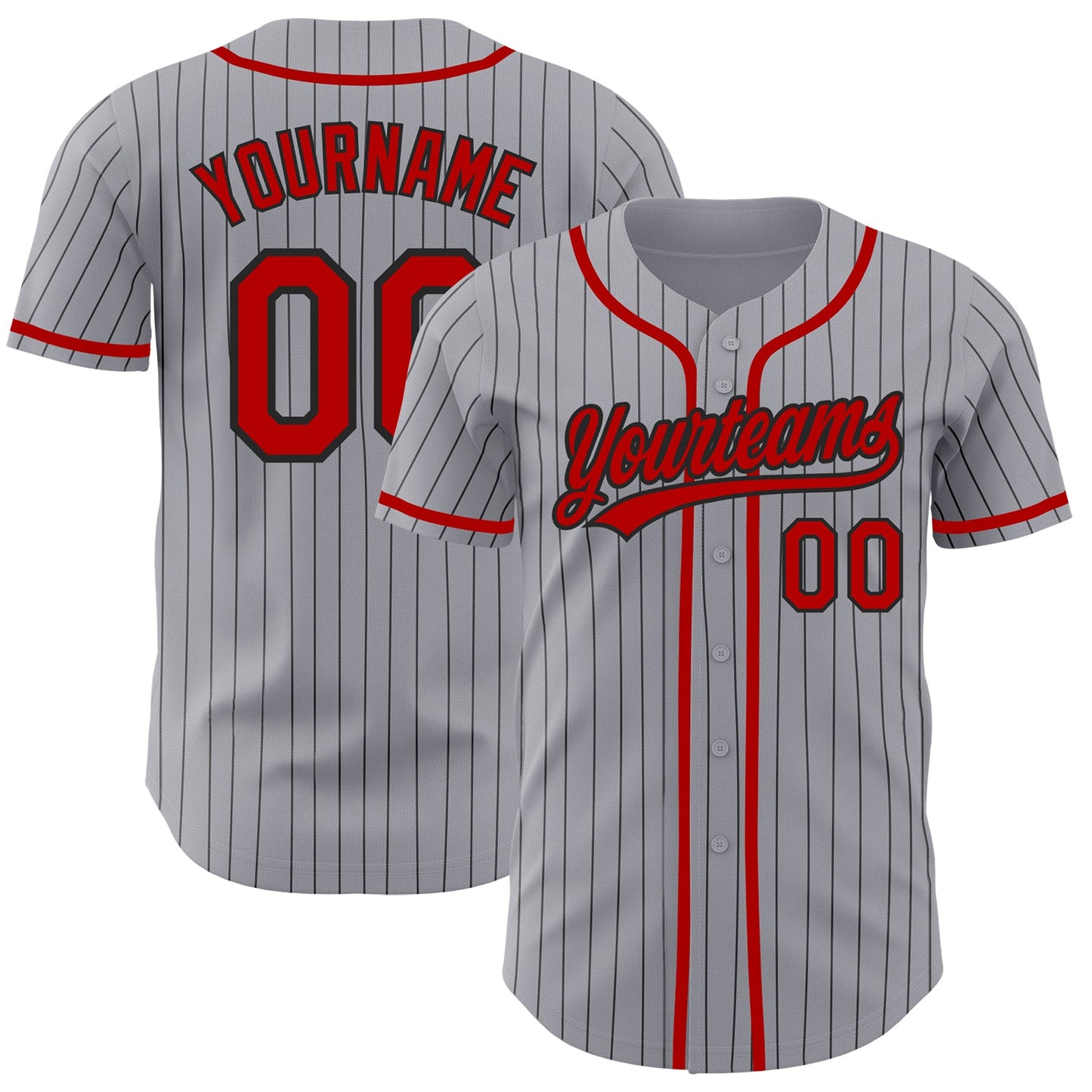 Custom Gray Black Pinstripe Red Authentic Baseball Jersey - Sky-Custom