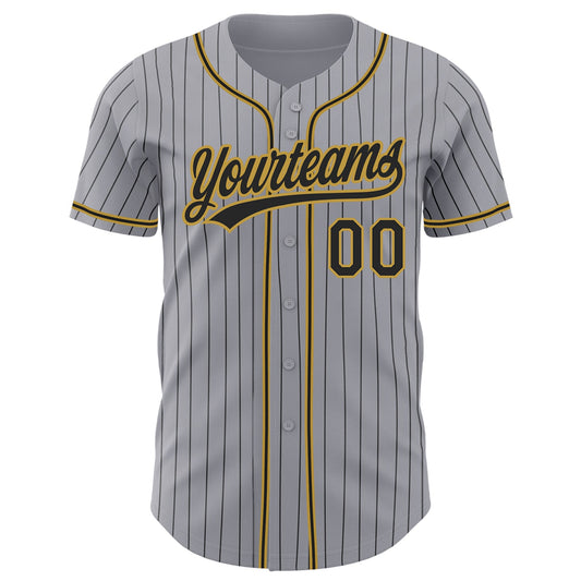 Custom Gray Black Pinstripe Black-Old Gold Authentic Baseball Jersey - Sky-Custom
