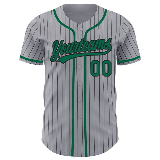 Custom Gray Black Pinstripe Kelly Green Authentic Baseball Jersey - Sky-Custom