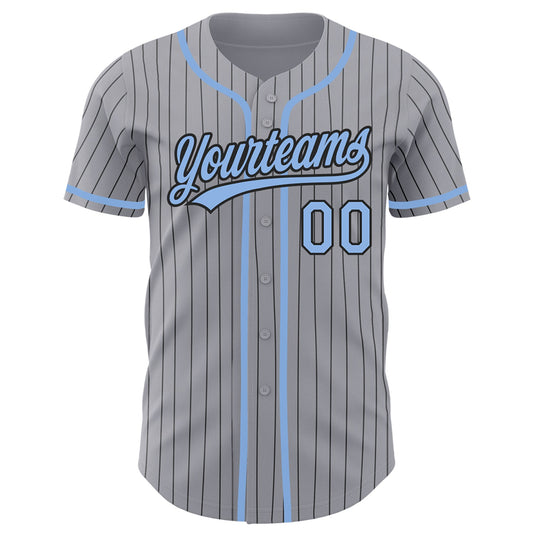 Custom Gray Black Pinstripe Light Blue Authentic Baseball Jersey - Sky-Custom