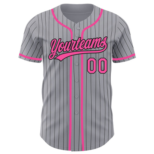 Custom Gray Black Pinstripe Pink Authentic Baseball Jersey - Sky-Custom
