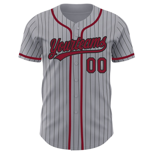 Custom Gray Black Pinstripe Crimson Authentic Baseball Jersey - Sky-Custom