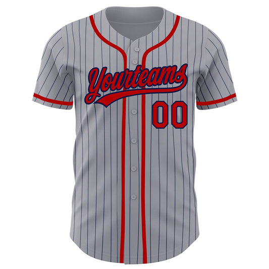 Custom Gray Navy Pinstripe Red Authentic Baseball Jersey - Sky-Custom