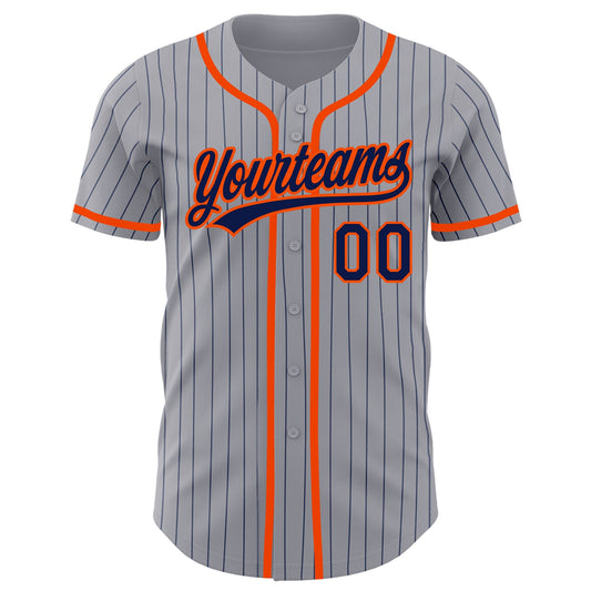 Custom Gray Navy Pinstripe Orange Authentic Baseball Jersey - Sky-Custom