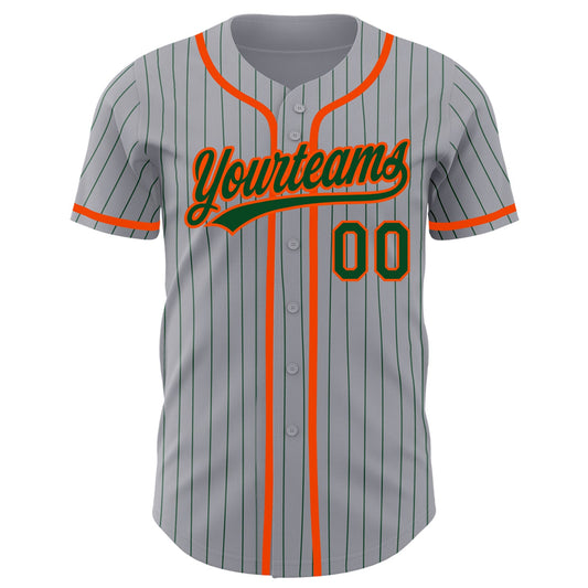 Custom Gray Green Pinstripe Orange Authentic Baseball Jersey - Sky-Custom