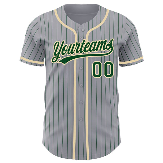 Custom Gray Green Pinstripe City Cream Authentic Baseball Jersey - Sky-Custom