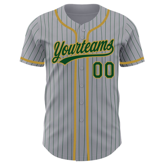 Custom Gray Green Pinstripe Old Gold Authentic Baseball Jersey - Sky-Custom