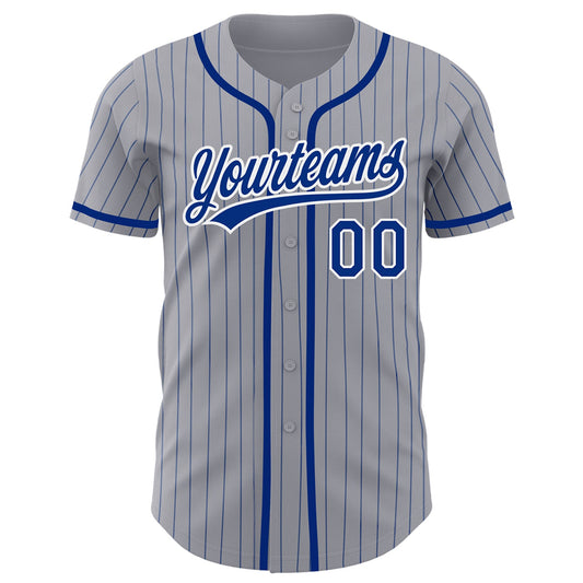 Custom Gray Royal Pinstripe White Authentic Baseball Jersey - Sky-Custom