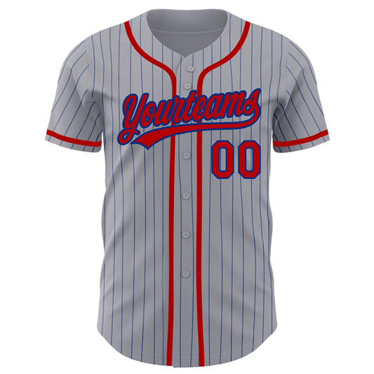 Custom Gray Royal Pinstripe Red Authentic Baseball Jersey - Sky-Custom