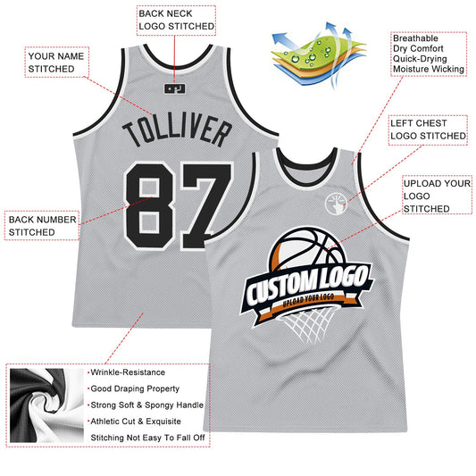 Custom Gray Black-White Authentic Throwback Basketball Jersey - Sky-Custom