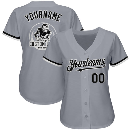 Custom Gray Black-White Authentic Baseball Jersey - Sky-Custom