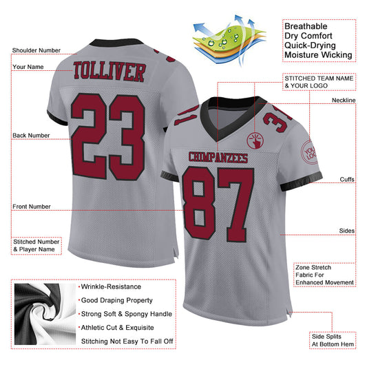 Custom Gray Crimson-Black Mesh Authentic Football Jersey - Sky-Custom