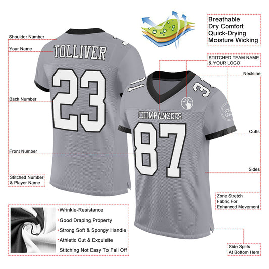Custom Gray White-Black Mesh Authentic Football Jersey - Sky-Custom