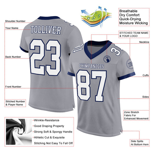 Custom Gray White-Navy Mesh Authentic Football Jersey - Sky-Custom