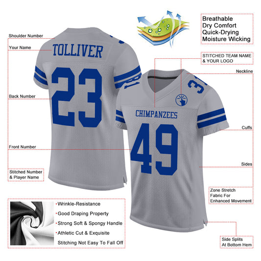 Custom Gray Royal Mesh Authentic Football Jersey - Sky-Custom