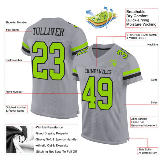 Custom Gray Neon Green-Black Mesh Authentic Football Jersey - Sky-Custom