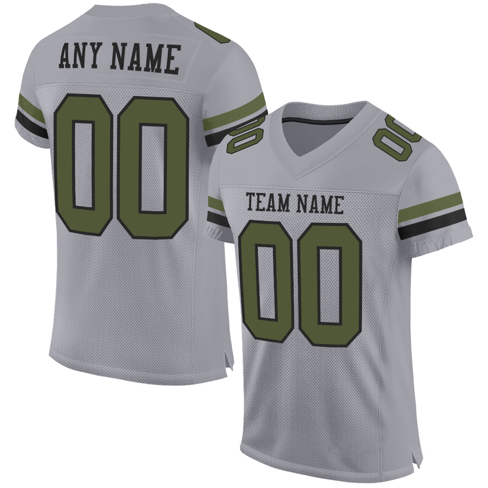 Custom Gray Olive-Black Mesh Authentic Football Jersey - Sky-Custom