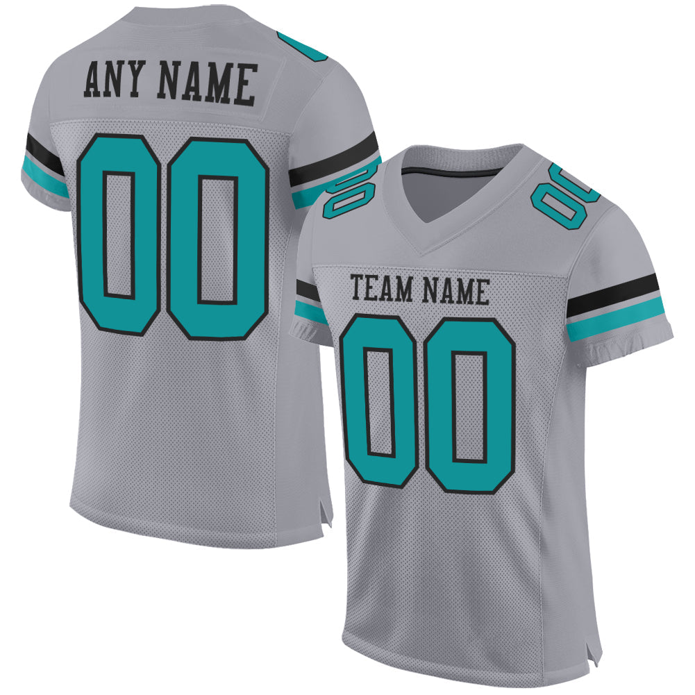 Custom Gray Teal-Black Mesh Authentic Football Jersey - Sky-Custom