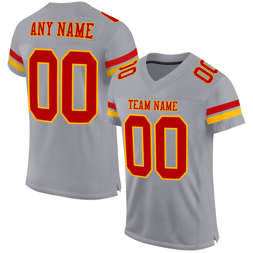 Custom Gray Red-Gold Mesh Authentic Football Jersey - Sky-Custom