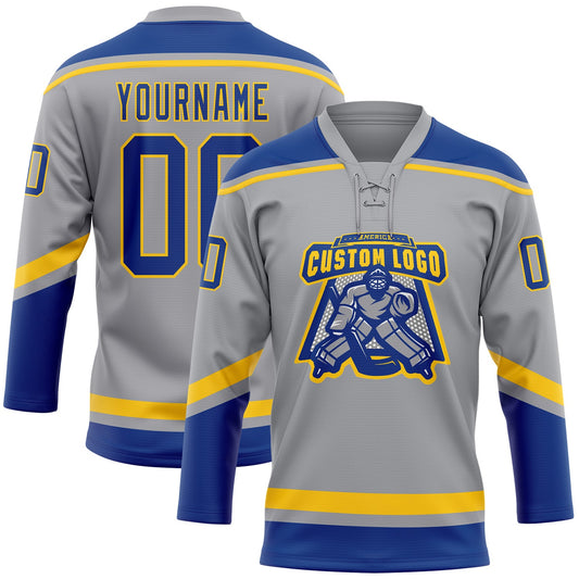 Custom Gray Royal-Yellow Hockey Lace Neck Jersey - Sky-Custom