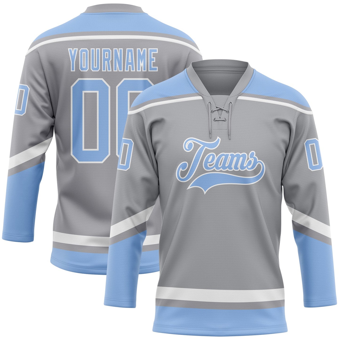 Custom Gray Light Blue-White Hockey Lace Neck Jersey - Sky-Custom