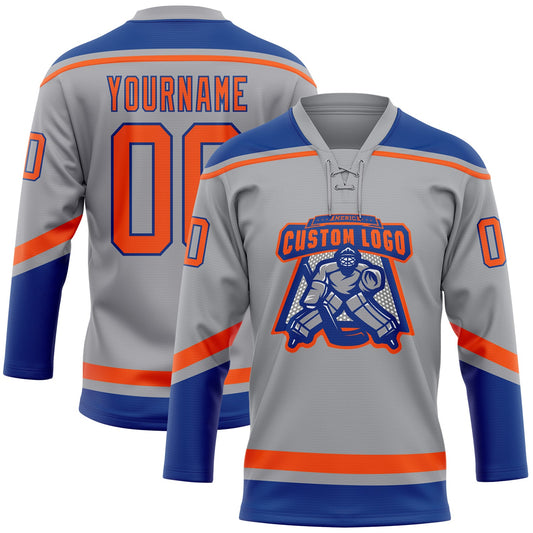 Custom Gray Orange-Royal Hockey Lace Neck Jersey - Sky-Custom