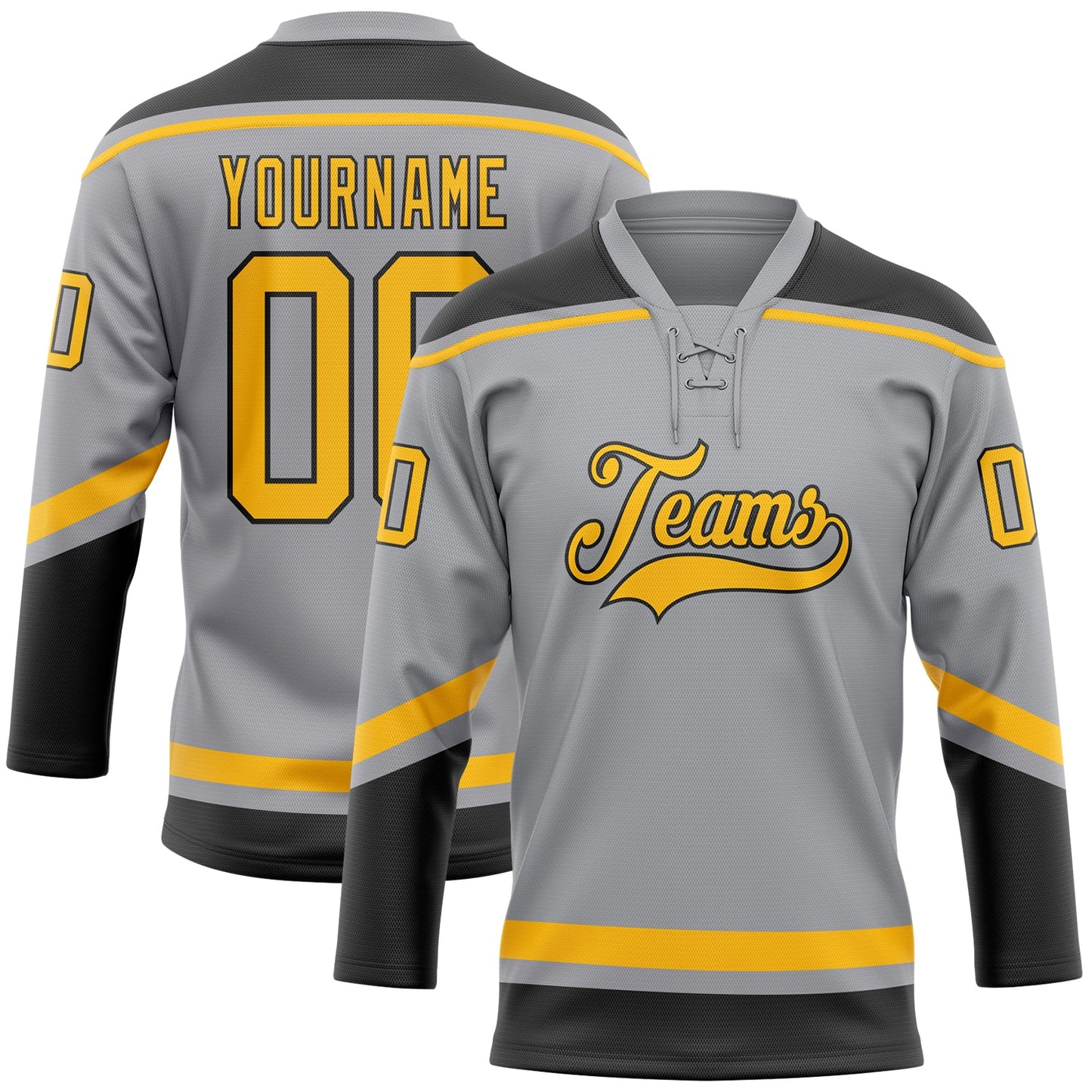 Custom Gray Gold-Black Hockey Lace Neck Jersey - Sky-Custom